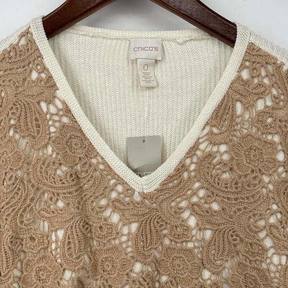Chico's Cream and Tan V-Neck Sweater cotton rayon - Picture 5 of 7